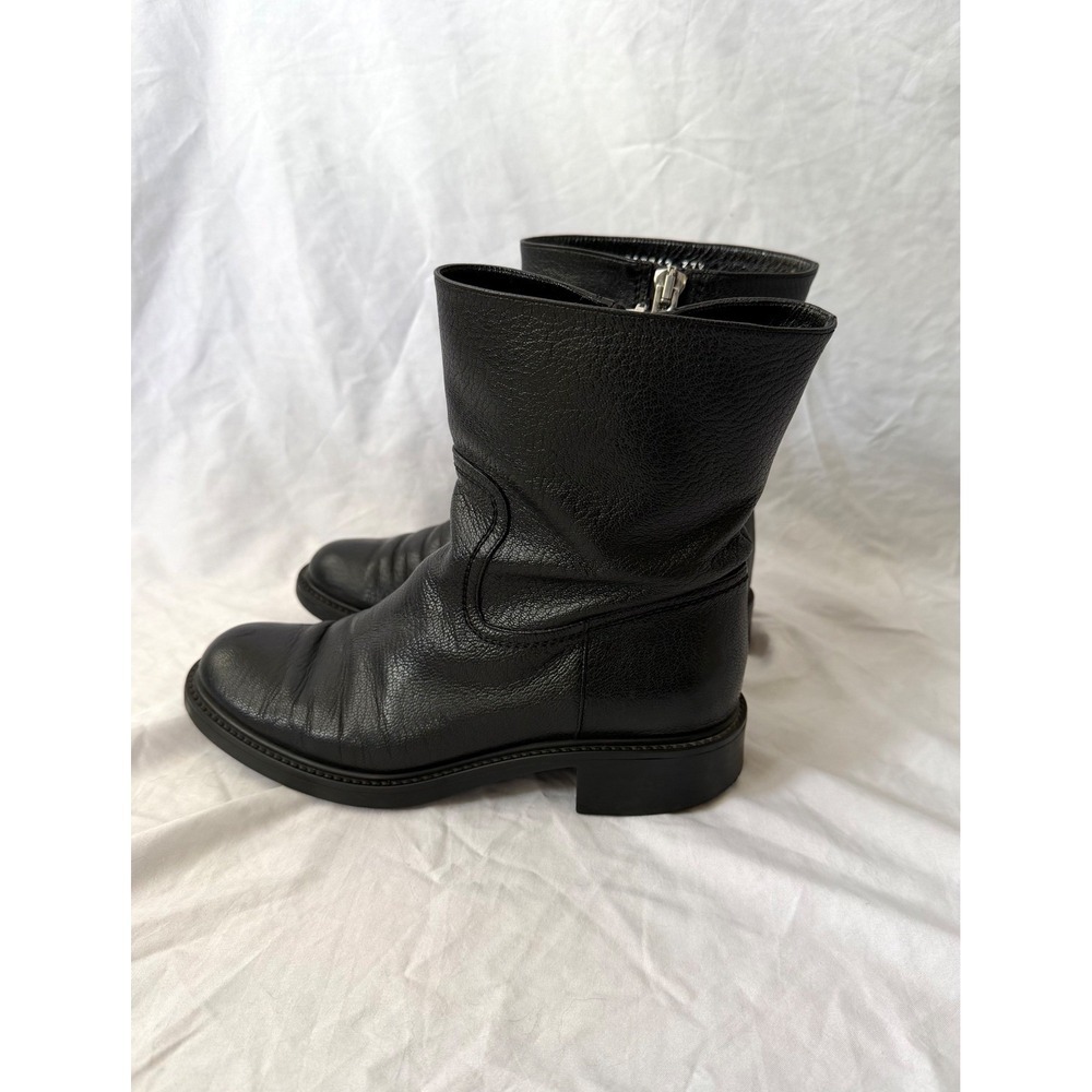 Gucci Black Pebbled Leather Side Zip Ankle Moto Boots Womens 37.5